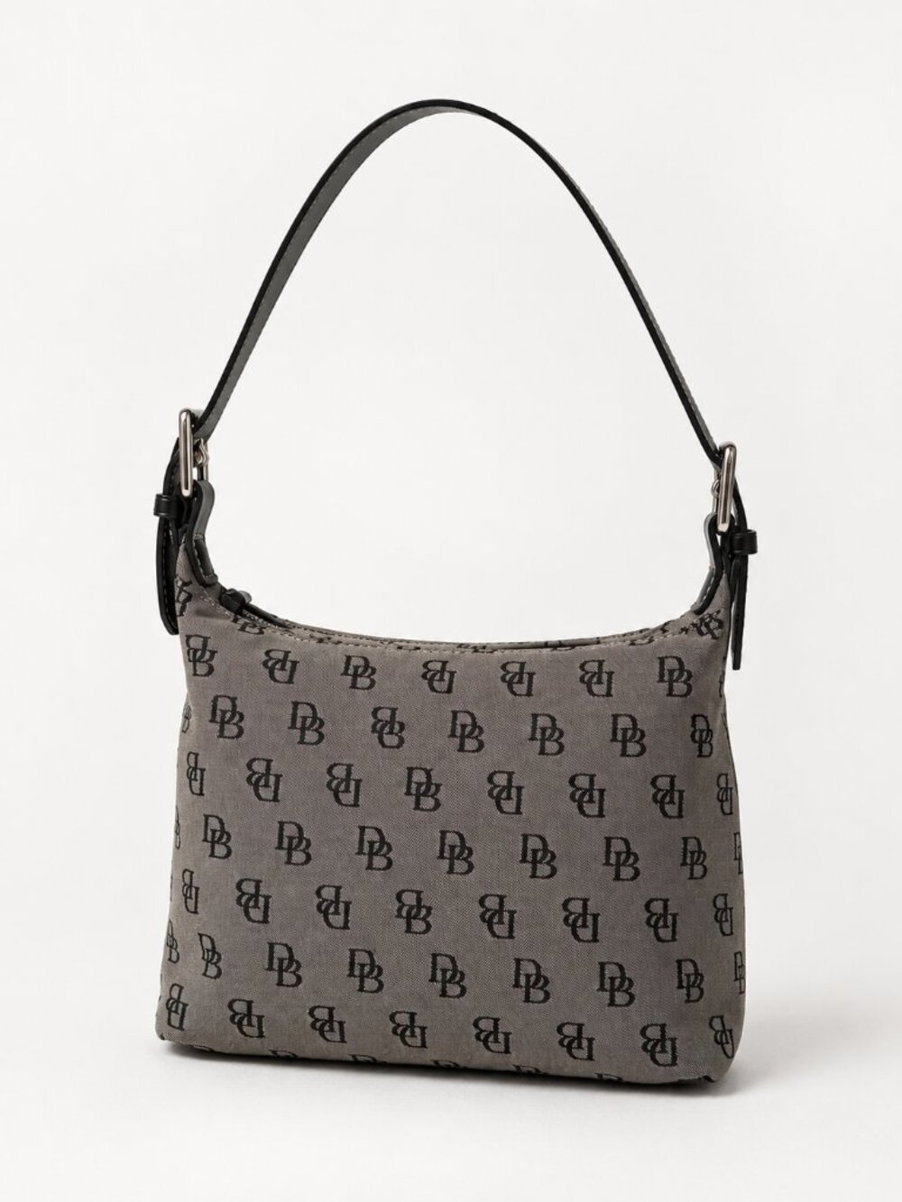 Dooney & Bourke DB Monogram Canvas Shoulder Bag Y2K Gray Black Purse - Picture 1 of 13